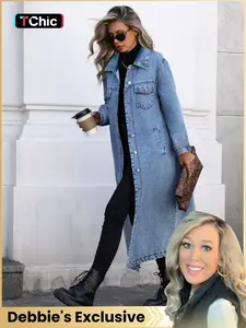 Women's Y2K Long Windbreaker Denim Jacket, Slim Fit Casual Fashion Outerwear for Spring & Fall, Elegant College Student Style