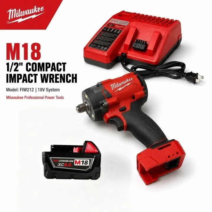 Milwaukee 1/2" Cordless Impact Wrench Kit with Battery & Charger, 300N.m High Torque, Compact Design, 0-2800RPM, 0-3200IPM, Cordless Power Tools for Auto Repair, DIY Repair Tasks