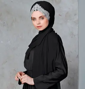 Melika Chiffon Shawl Instant Hijab with Sequined Bonnet - Black & Silver
