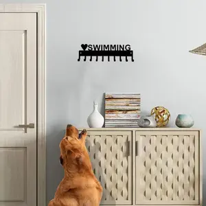 Swimming Medal Display Rack, Wall Mounted Medal Storage Rack with 10 Hooks, Durable Metal Wall Art for Athletes & Swim Enthusiasts, Organiser