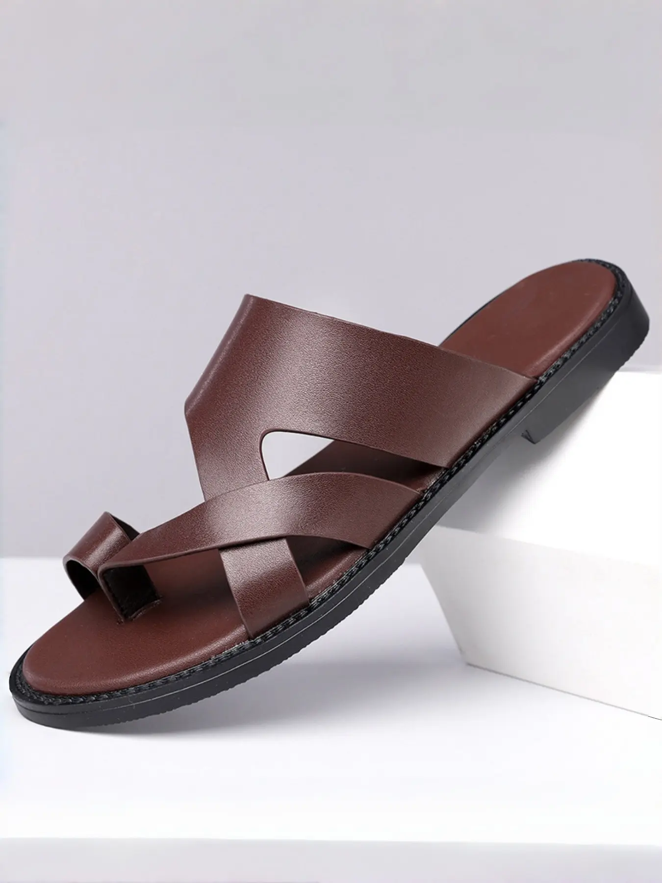 Men's Open Toe Sandals with Woven Straps, Casual Summer PU Leather Shoes for Warm Weather, Outdoor Leisure & Weekend Vacations Footwear, Summer Slide Sandal