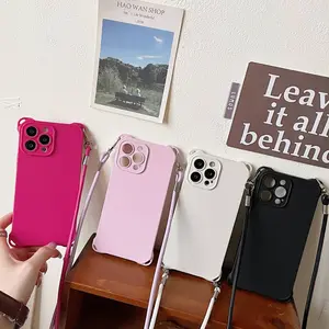 Four Corner Protective Case for iPhone 16 15 14 13 12 Pro Max Plus, Liquid Silicone Shockproof Protective Cover, Slim Hands-Free Design, Perfect Gift for Women & Girls 【Lanyard/Strap NOT included】