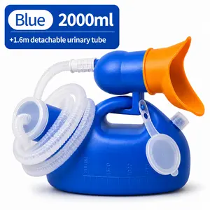 2000ML portable urinal with 62.99in extendable catheter and soft flexible silicone interface, thick and odor-resistant large capacity urinal, easy to wake up at night, suitable for the care of the elderly and children
