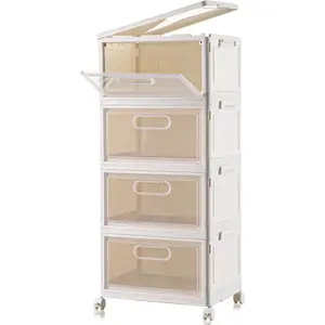 4-Tier Stackable Storage Bins with Lid, 23QT Storage Containers,Clear Foldable Plastic Drawer Storage on Wheels,Closet Organizers and Storage for Living Room,Bedroom,Office,Dorm
