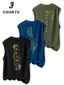 3-Pack Sleeveless Tank Tops, Breathable Loose-Fit Sporty Tees, Unisex Summer Casual Wear, American Style Letter Pattern