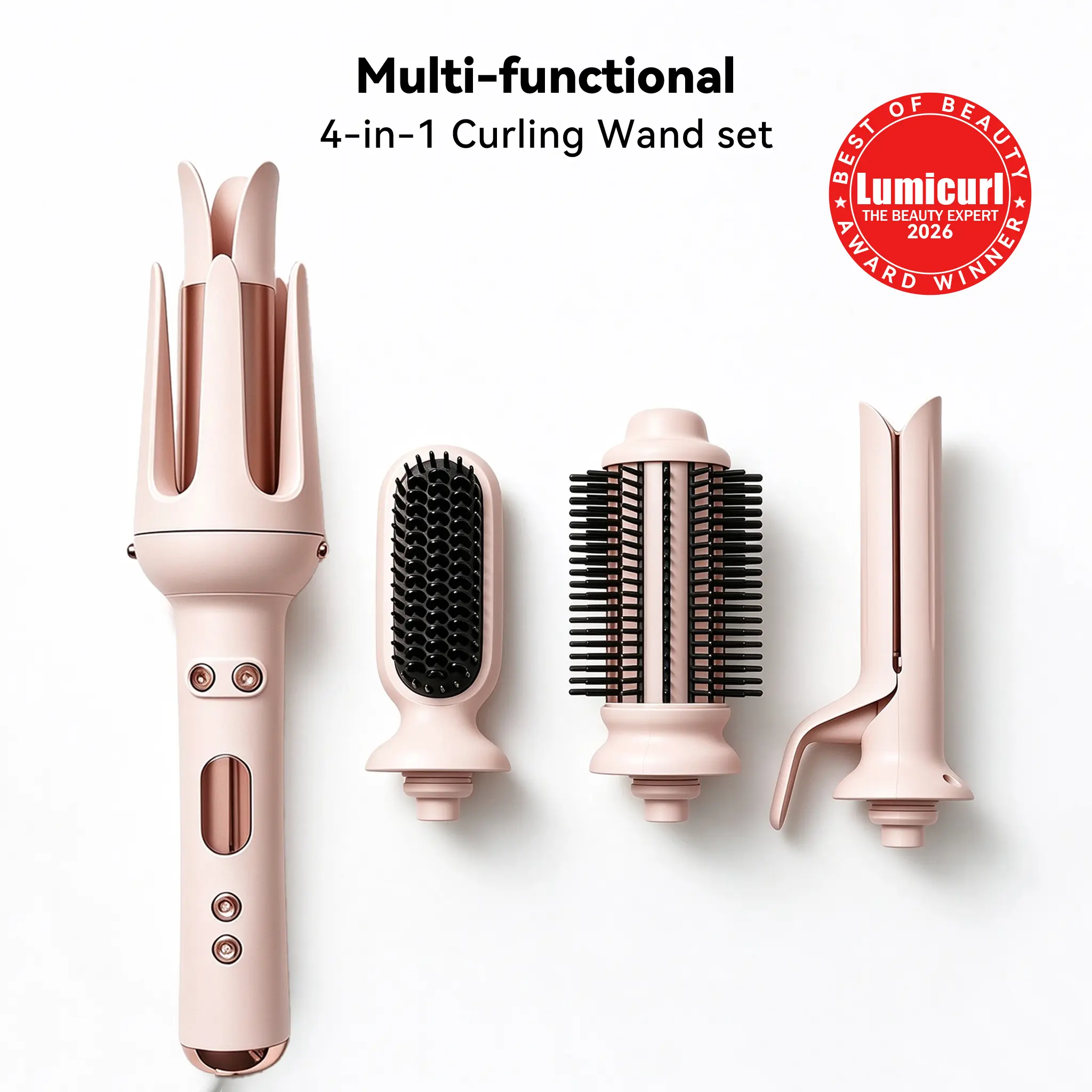 4-in-1 Hair Styler Set - Smooth Styling Tool, Heated Curler & Straightener with Ceramic Barrel, Anti-Scald, Fast Heating, Negative Ion Frizz Control, Easy-to-Use for All Hair Types, Includes Straightener Guide