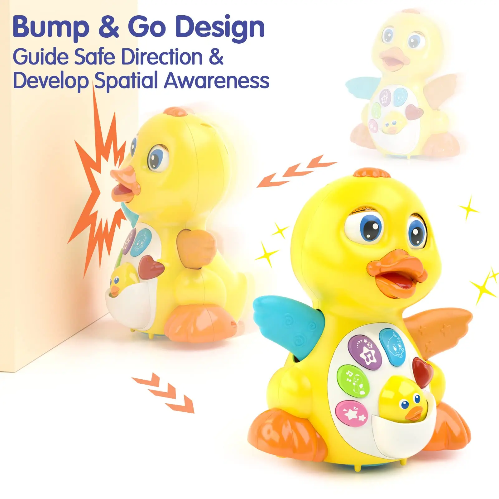 HOLA Multifunction Crawling Duck Toy, Interactive Tummy Time Baby Toy with Music and Lights, Motor Skills, one Year-Old Toys, Infant Toddler Toys, Festival Stocking stuffers for Babies, Musical Light Up  Sensory Toy,