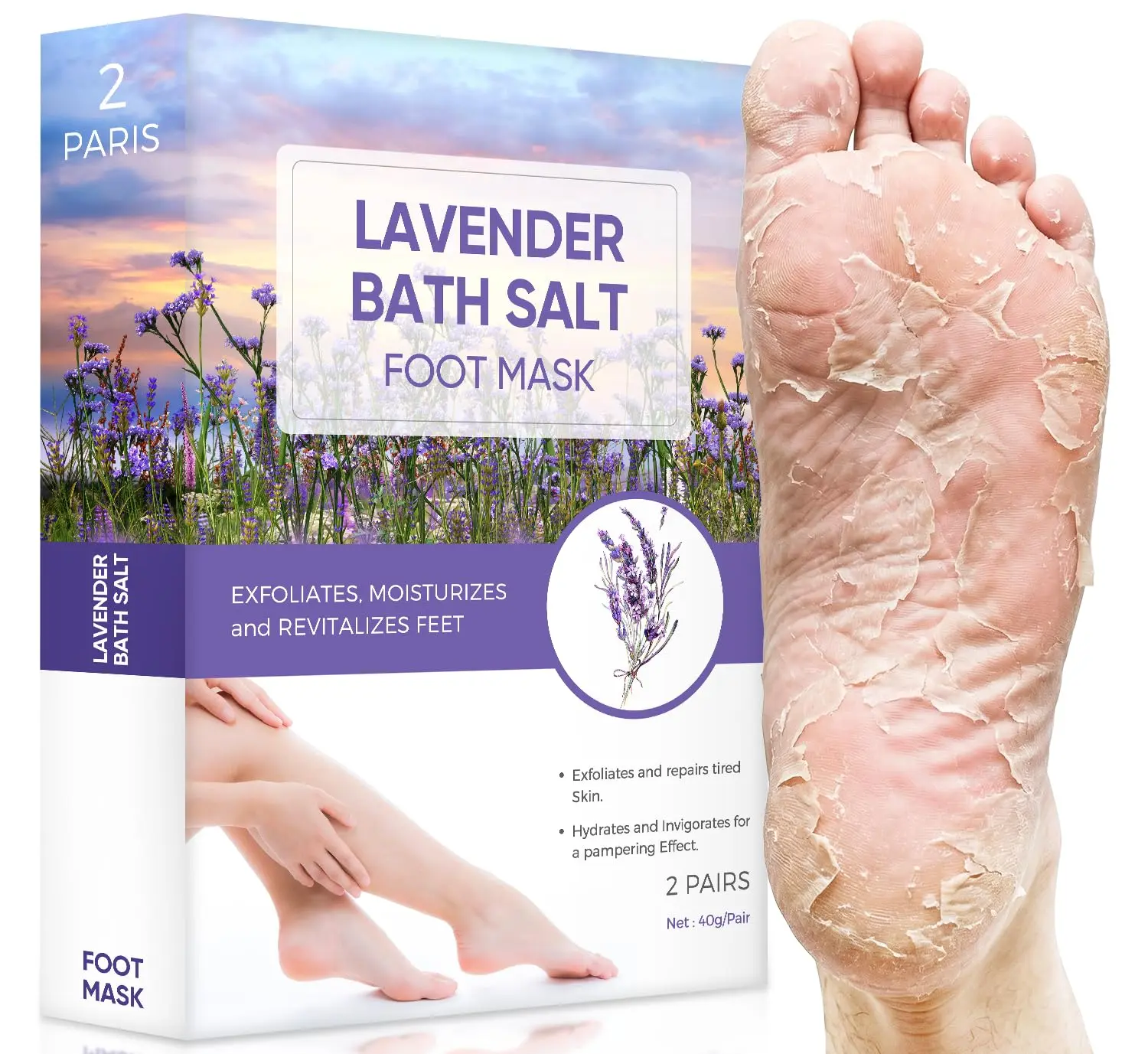 Foot Peel Mask, Lavender Foot Mask Natural Exfoliator for Dry Dead Skin, Callus, Peeling Foot Mask Repairs Heels & Removes Cracked Feet & Rough Heels Enjoy Baby Soft Smooth Feet