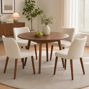 Modern Dining Chairs Set of 2 Upholstered Dining Chairs with Rubberwood Legs Wingback Cream White Linen Fabric Accent Chairs High Density Foam Kitchen Table Chairs Mid Century Minimalist Room Furniture Chairs For Dining Room Living Room