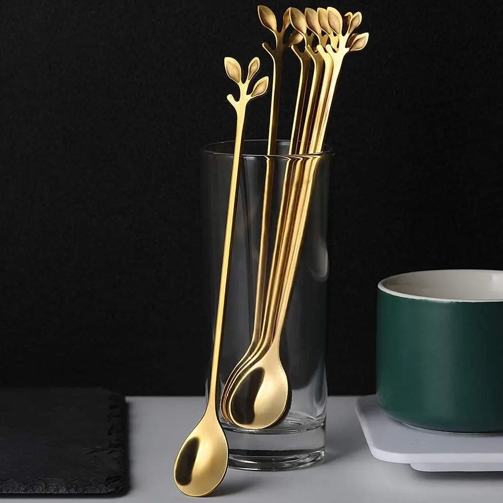 6pcs - Gold Stainless Steel Dessert Spoons (7.4in) Home Supplies Cutlery Tableware, Dishwasher Safe, Ideal for Gatherings, Perfect Gift for Friends & Family