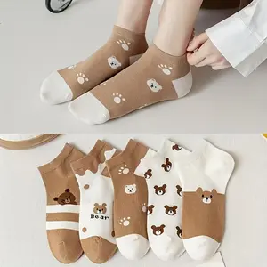5 pairs of playful teddy bear print socks adorable and airy lightweight design perfect for women's casual daily wear