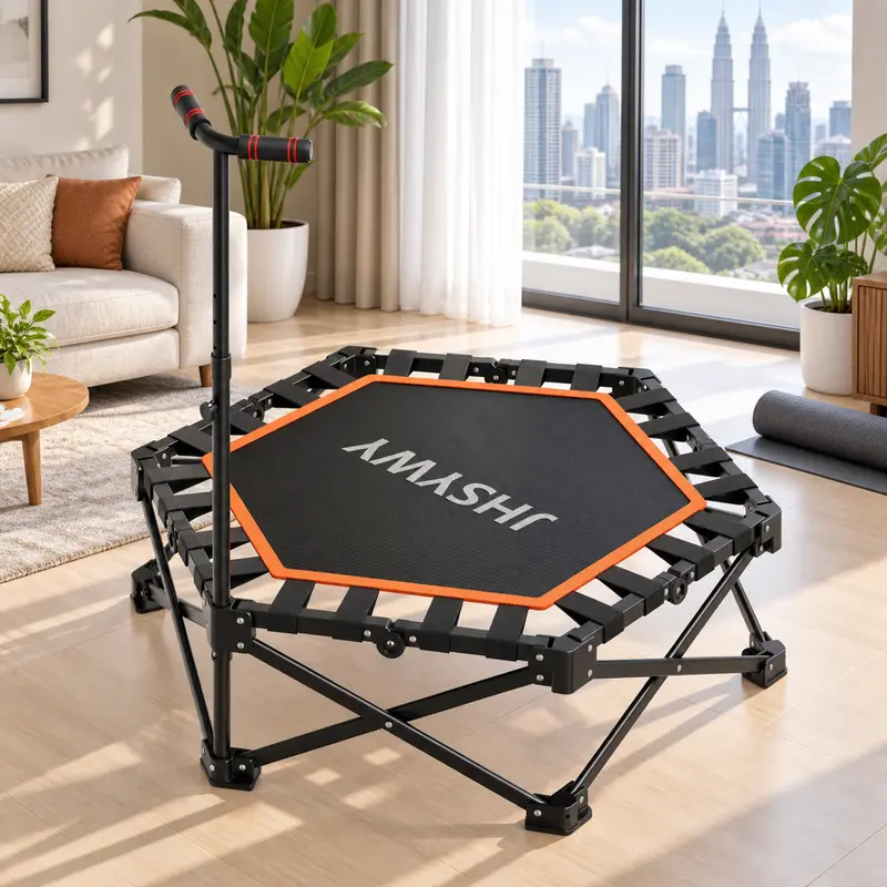 40-Inch Foldable Mini Trampoline for Adults, Indoor Fitness Rebounder with Adjustable Handlebar, Compact Home Workout Equipment, 600 lb Tested Weight Capacity