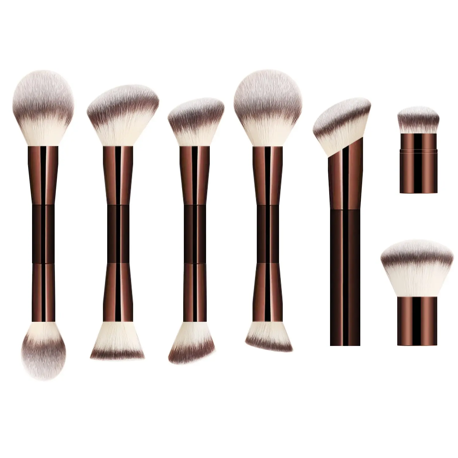 Professional 7-Piece Dual-Ended Makeup Brush Set, Cosmetic Brushes, Essential Brush Kit, High-Quality Synthetic Fiber Bristles, Multi-Use Foundation/blush/bronzer/highlighter Tools