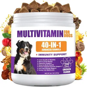 40-in-1 Dog Multivitamin Chews – Immune, Joint, Skin, Coat & Gut Support with Probiotics & Turkey Tail (200 Count)