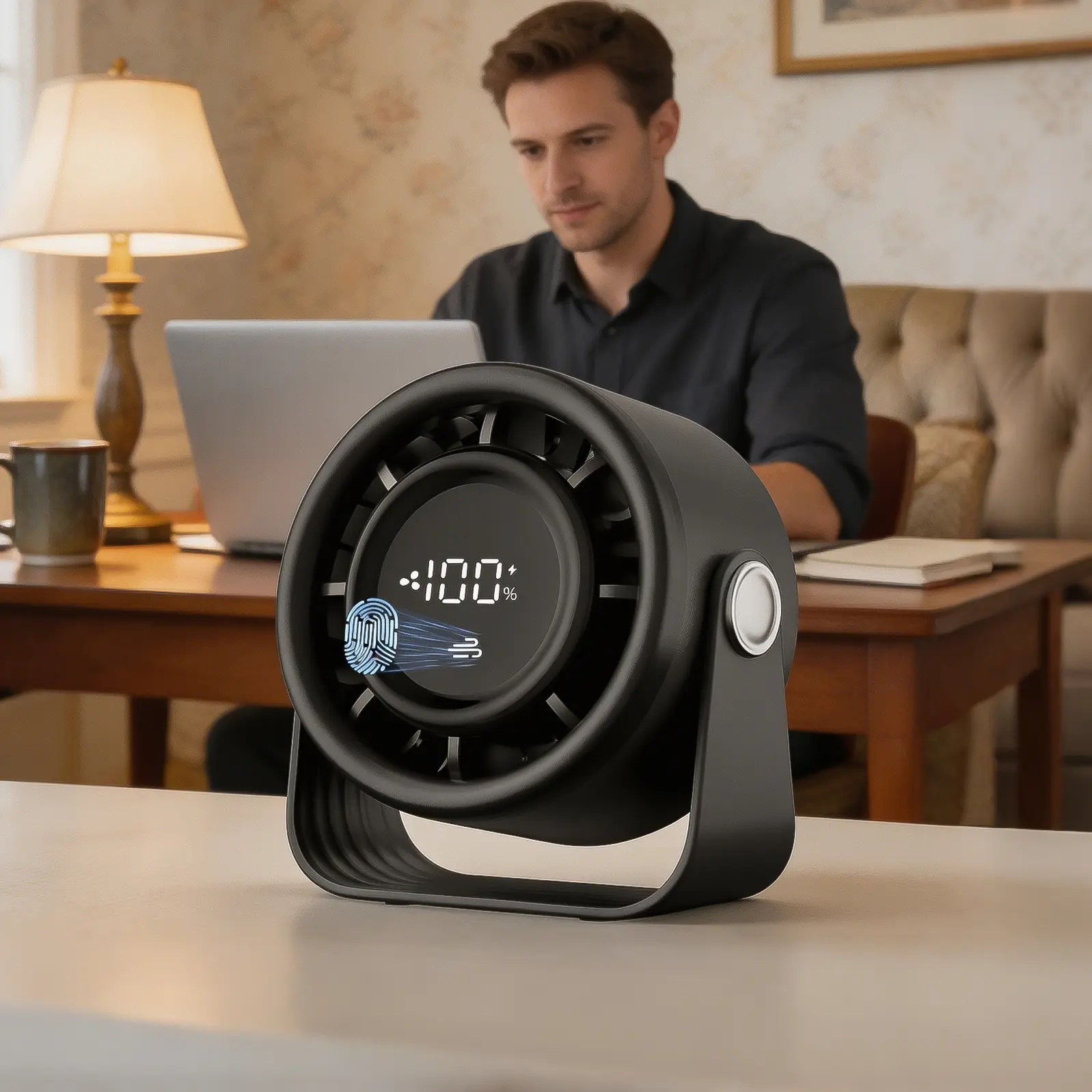 ISUNMEA Small Desk Fan Rechargeable, Quiet Personal Table Fan, Touch Control Display, 360° Tilt, 5-Speed Strong Wind, 4000mAh Battery, Small Fans for Bedroom Dorm Office, Gifts for Women Men, Black Portable Cooling Fan