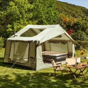 12x8ft Inflatable Camping Tent Vibrant Green - Portable Oxford Fabric, Quick-Setup Design, Includes Air Pump for Effortless Inflation, Durable Weather-Resistant Material