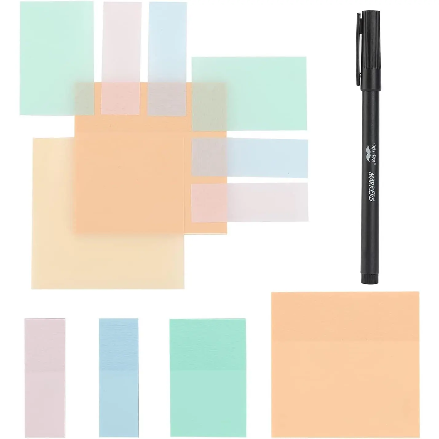 Transparent Pastel Sticky Note Tabs - 200 Sheets, 3 Different Sizes, Office Stickers for Book Annotation, Note-Taking Office Stationery Supplies