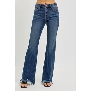 RISEN Full Size Mid Rise Flare Frayed Hem Jeans Plus Size