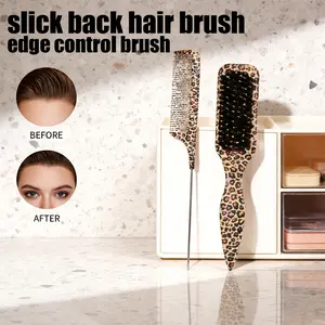 This 2-piece leopard print smooth back comb set includes a hairline styling comb and a rat-tail comb. Suitable for both men and women, it effectively controls frizz, smooths the hairline, and helps create ponytails and buns.
