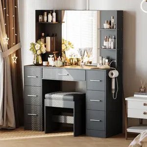 Makeup Vanity with Mirror & Chair, Power Outlet, Hairdryer Holder, 7 Drawers, 3 Lighting Modes with Adjustable Brightness – Dressing Table for Bedroom