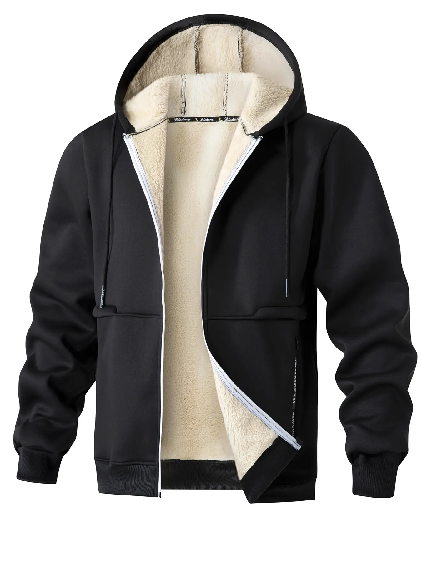 Men's Plush Hoodie Jacket, Loose-Fit Fall & Winter Coat, Casual Thicker Warm Outerwear, Fashionable Knitted Sweater for Men