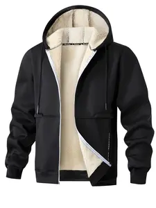 Men's Plush Hoodie Jacket, Loose-Fit Fall & Winter Coat, Casual Thicker Warm Outerwear, Fashionable Knitted Sweater for Men