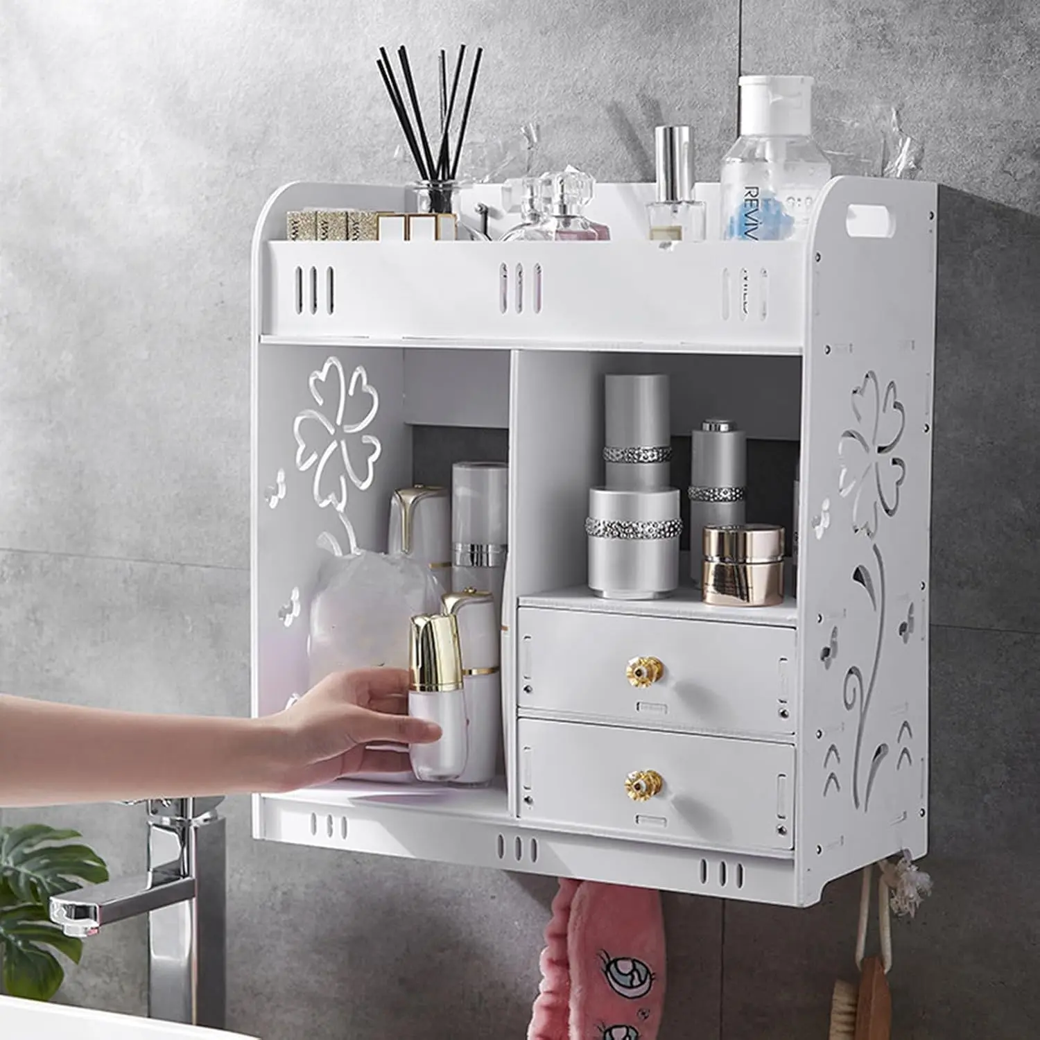 Contemporary PVC 1-Drawer Wall-Mounted Bathroom Cabinet, 14.5cm Depth Closet with 6.2cm Drawer Height, 2kg/4.4lbs Storage Organizer for Bathroom, Kitchen