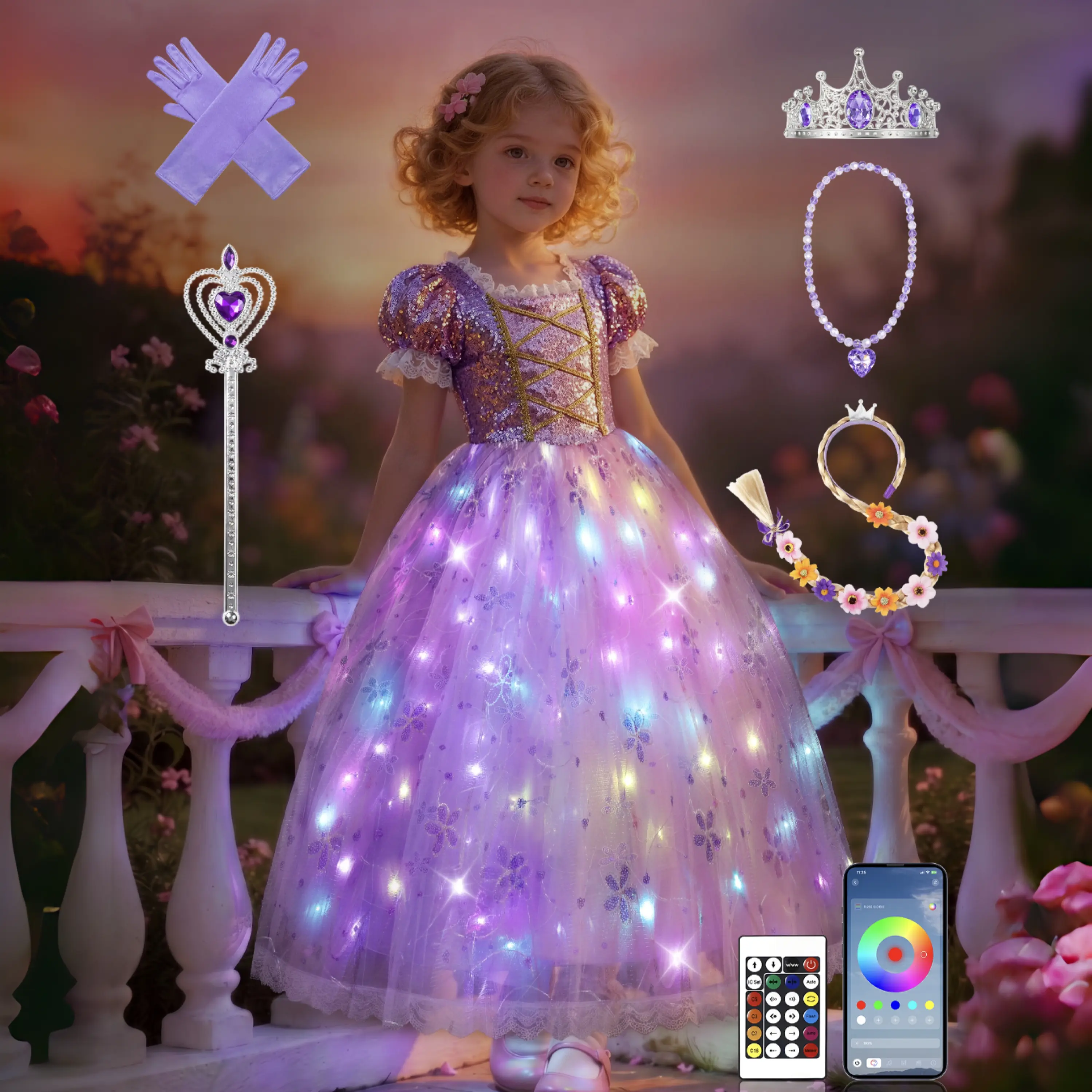 UPORPOR Light-Up Purple Pink Princess Dress for Girls 100+ LED Modes, Music Sync, Halloween Christmas Costume with Accessories (Ages 3-9), Mothersdaygift - TikTok Shop UPORPOR Light-Up Purple Pink Princess Dress for Girls 100+ LED Modes, Music Sync, Halloween Christmas Costume with Accessories (Ages 3-9), Mothersdaygift - TikTok Shop
