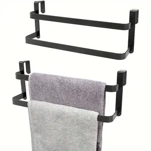 Over Cabinet Door Towel Rack, Double Towel Holder for Kitchen Bathroom, No Drill Towel Hanger for Dish Towels
