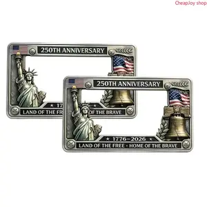【Summervibes】USA 250th Anniversary Car License Plate Frame, Durable Aluminum Alloy Standard Size Plate Holder, Retro Patriotic Decorative Tag Cover, Stylish Auto Exterior Accessory Fit Most Vehicles for Daily Driving & Patriotic Theme Decoration