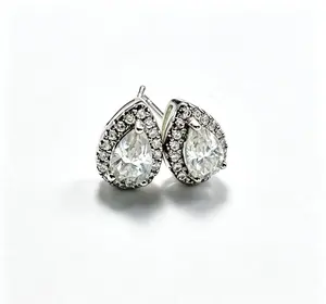 SKU EH-003—pear-shaped halo studs that look like real diamonds