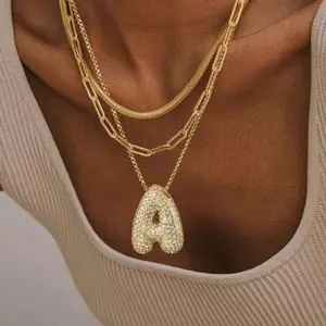 Bubble Diamond Initials Necklace name  necklace Gold Plated Dainty Necklace Set