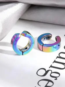 2 Pcs Simple C-Shape No-Piercing Fake Earrings, Stainless Steel Hypoallergenic Ear Clips, Unisex, Multiple Colors, Versatile Fashion Accessory