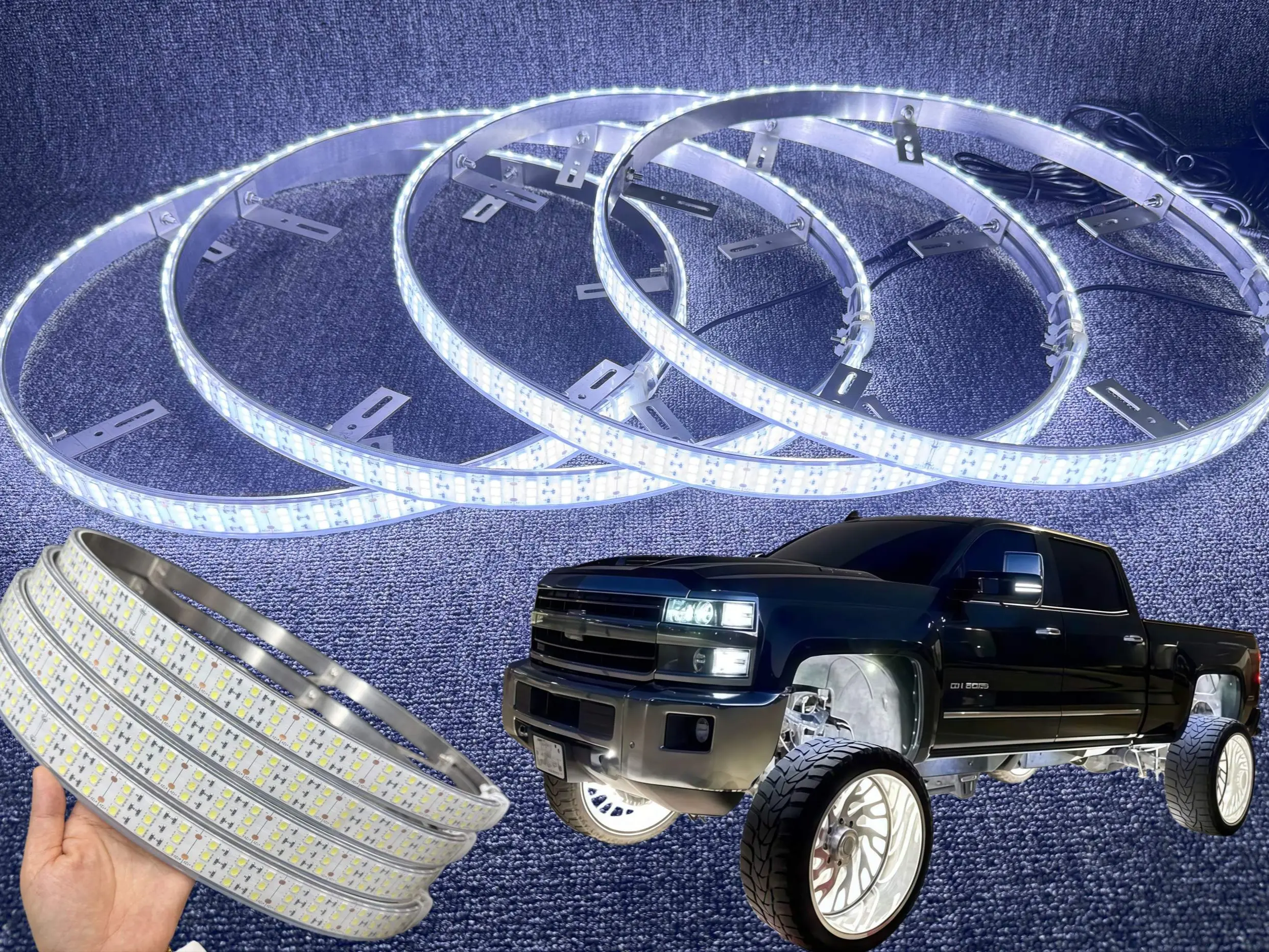 15.5" Triple Row Pure White LED Wheel Lights, IP68 Waterproof Rim Light Kit with App & Remote Control, High-Intensity Strobe & Flash Modes, Fits for Trucks, SUVs & Vehicles with 20"+ Wheels