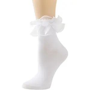 Lace Ruffle Frilly Ankle Socks for Women, Cute Cotton Socks with Lace Bow Ruffle Trim