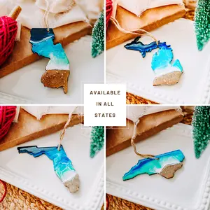 Beach State Shaped Christmas Tree Ornament Handmade in Unique State Design Lightweight Vibrant Colors Perfect Housewarming Gift for Friends Decor