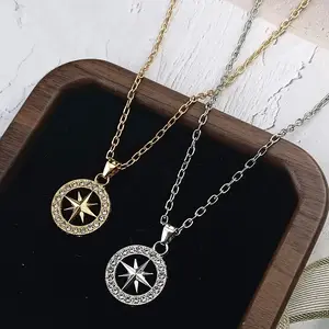 KPOP Merch Compass CZ Necklaces Hiphop SKZ STAY Pendant Cubic Zirconia Necklace Gifts for Friends