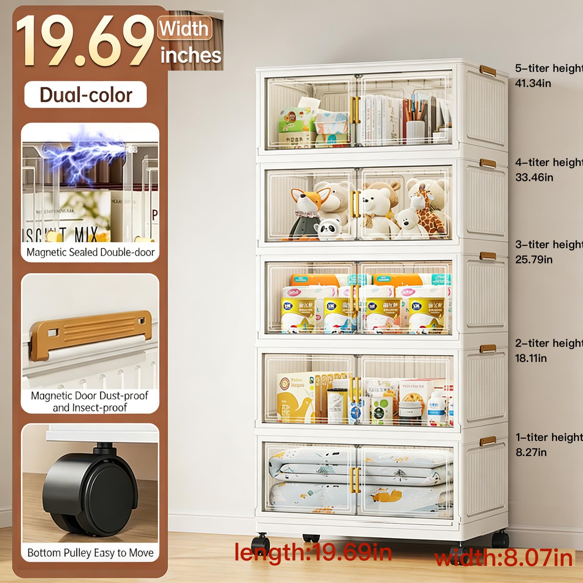 18-inch wide multi-functional 1/4/5-layer folding storage cabinet with wheels, large capacity, magnetic double-door design, suitable for kitchen, clothes, toys, books, etc. storage, perfect storage solution for living room, bedroom, office, storage box