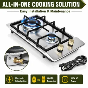 BESTFIRE 12-Inch Portable Propane Gas Stove – 2 Burner Stainless Steel Cooktop, Dual Fuel (LPG/NG Convertible) with Thermocouple Safety Protection, Ideal for Camping, RV, Tailgating & Outdoor Cooking