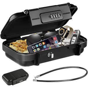 Safe Lock Box with Combination Lock Mini Beach Travel Safe Waterproof Small Lockable Boxs with Removable Wire Rope Combination Lock Box for Dorm,Travel,Beach,Hotel,Car,Home,Office