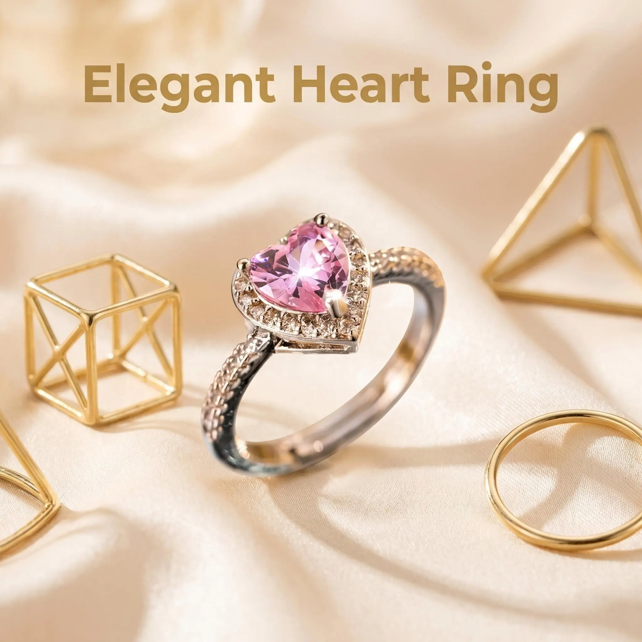 Mother’s Day Gift for Mom, Pink Heart CZ Adjustable Ring Gift Box Set, Meaningful Jewelry for Mother, Grandma Gift, Sentimental Mother’s Day Jewelry