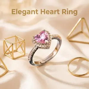 Ring Gift Box Set for Her, Adjustable Heart Promise Ring, Romantic Engagement Jewelry, Surprise Gift for Wife Girlfriend Mom