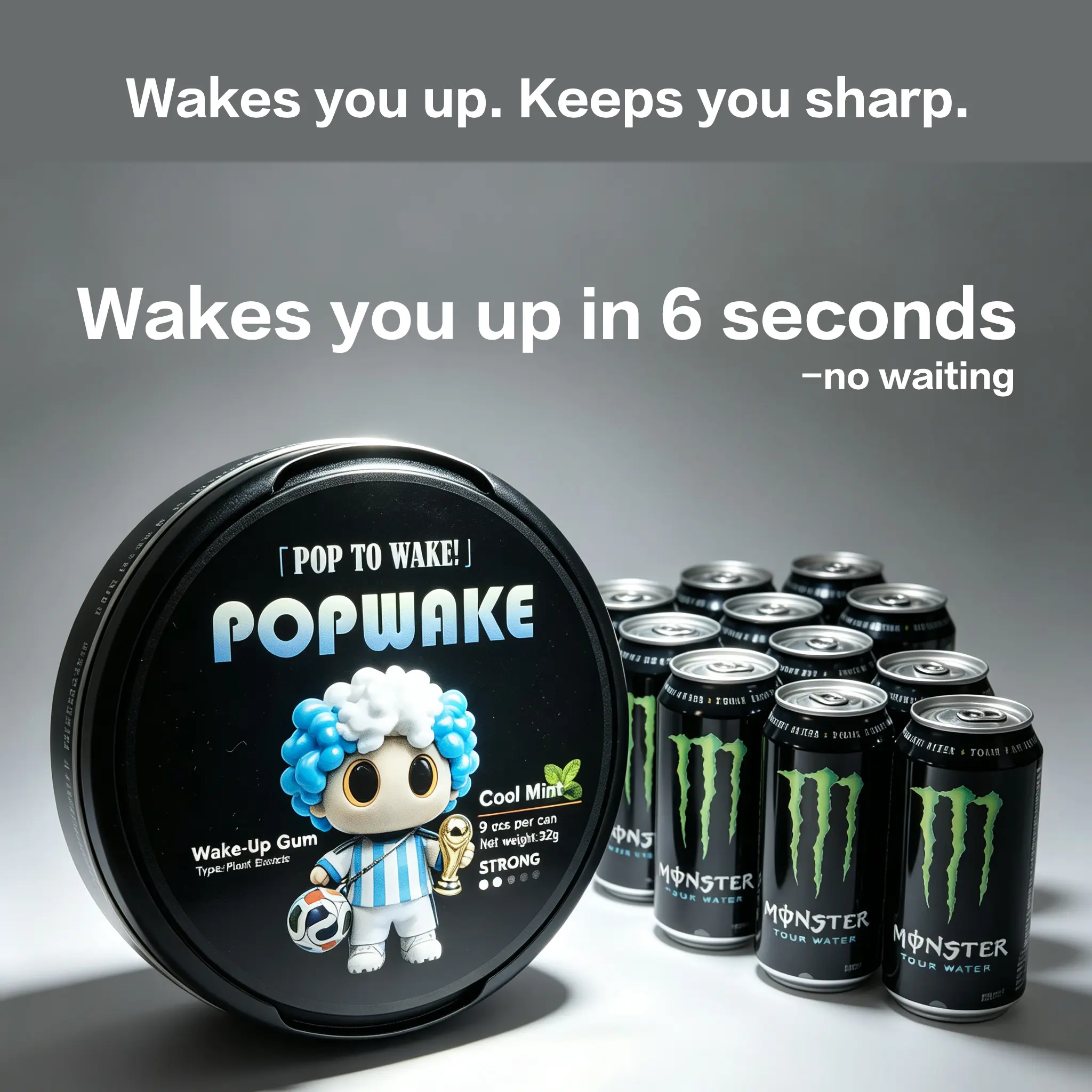 POPWAKE Energy Gum | For Gamers & Late-Night Hustle | 1 Can = 9 Energy Drinks