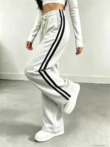 Spring/Summer Women's Loose Straight Drawstring Casual Pants - Fashionable Solid-Color & Color-Block Athletic Pants for Everyday Wear & Going Out, Versatile Design with Adjustable Belt & Side Pockets, High-Quality Fabric, Classic Black, Light Gray,