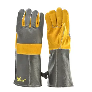 G & F 8115 Heat Resistant Leather Gloves, 15-Inch Extra Long Cuff, Premium Cowhide Grain Leather, Barbecue, Fireplace, Grill and BBQ Gloves
