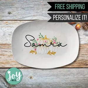 Pink & Gold Fall Pumpkins Personalized Platter