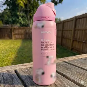 Hot 2026 Owala Sn0o-py Water Bottle pink with Straw – Insulated Stainless Steel Leakproof Hydration Bottle TikTok Viral Everyday Use