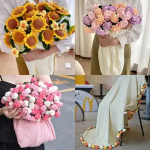 Knitting Sunflower Finished Blanket Roses Bouquet Sofa Blankets Crochet flower bouquet blanket Mother's Day Gift Manta de rosas
