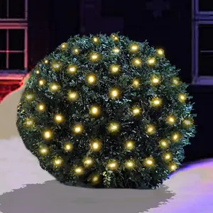 100 LED Christmas Lights 5 ftx5ft Christmas Net Lights Outdoor Indoor Mesh Christmas Decorations Lights string, for Bushes or Trees, Green Wire(Warm White)
