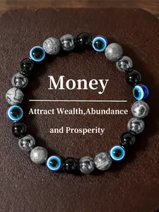 Natural Devil Eye Crystal Bracelet, 8mm Root Protection Stone, Attracts Wealth Prosperity, Unisex Energy Jewelry, Casual Auspicious Occasion